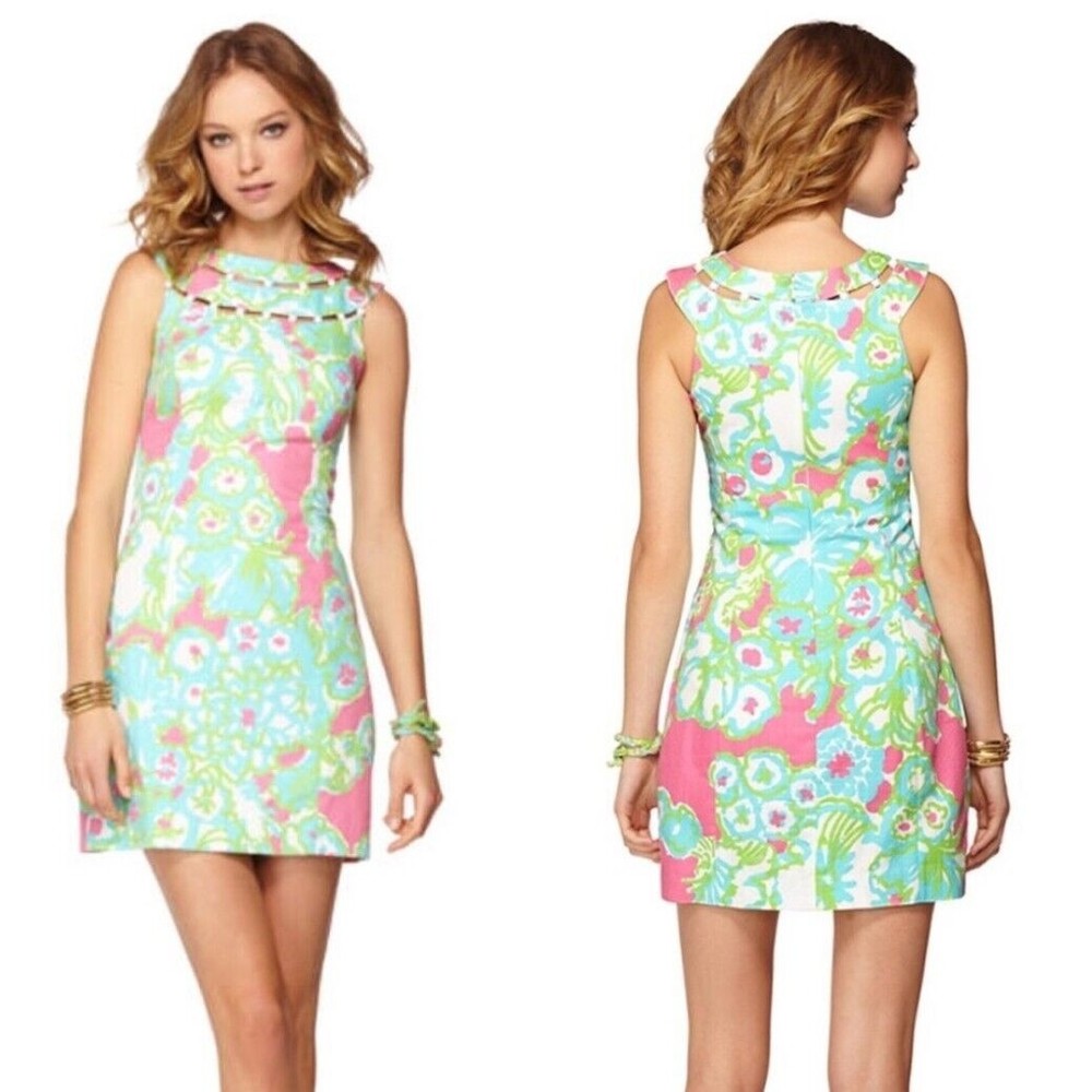 Lilly Pulitzer Lindy Dress Pink A Delicacy Beaded Shift Women Size 6 Floral